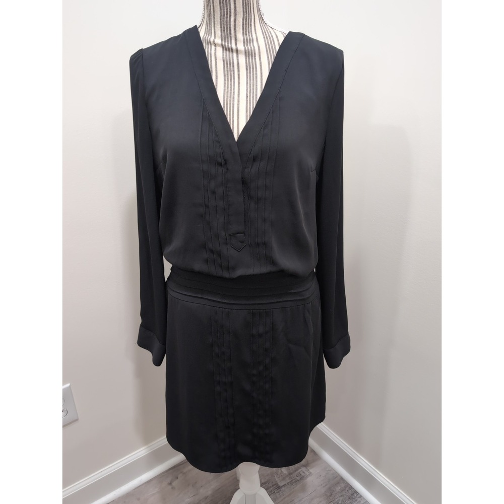White House Black Market Black Long‎ Sleeve Dress Pleating Drop Waist Sz. 10